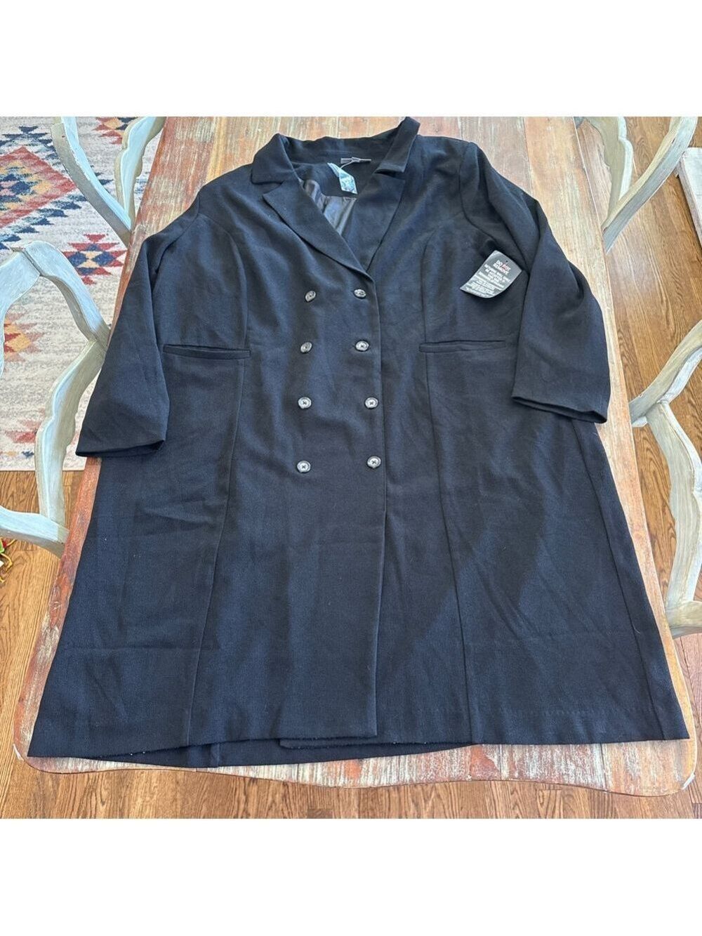 Jessica London Black Double Breasted Longline Trench Coat 30W